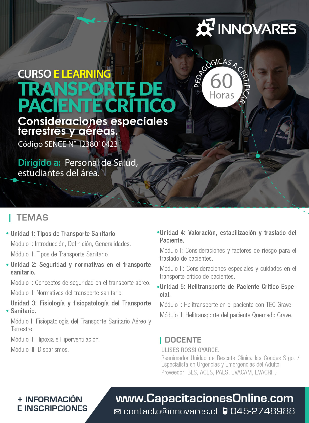 Afiche Curso E Learning Transporte paciente critico